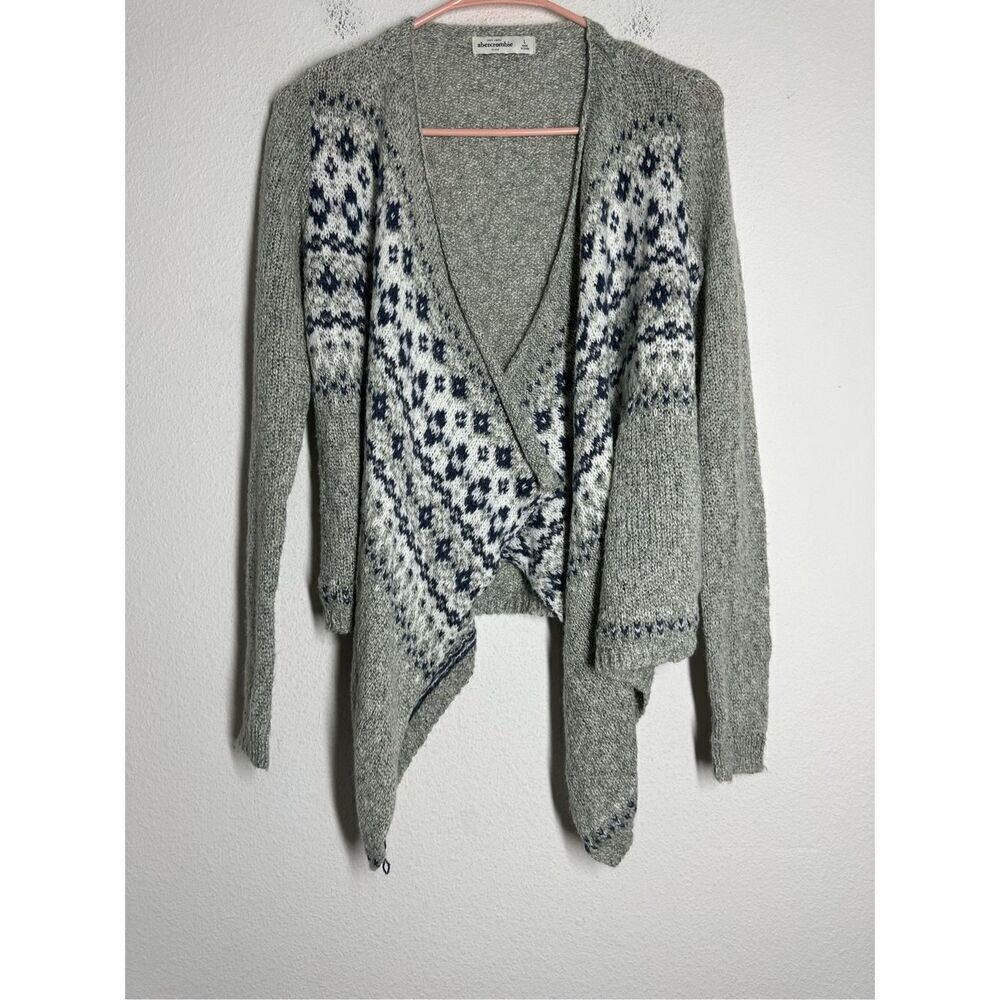 Abercrombie Kids Girls Sz L Blue/Grey/White Open Front Waterfall Cardigan Cotton